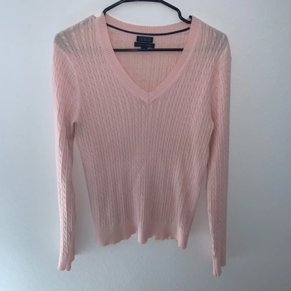 Tommy Hilfiger Pink Knit 100% Cotton V-Neck Sweater